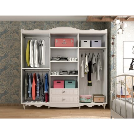 Rabi Mobilya Rabi Cansu Country Aynalı 6 Kapaklı 2 Çekmeceli Gardırop - Beyaz - Görsel 3