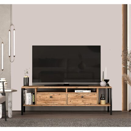 Ankara Mobilya Alaluna Metal Ayaklı  Atlantik Çam 160 cm Tv Ünitesi