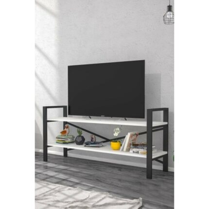 Morpanya Metal Tv Sehpası Raflı Tv Ünitesi Televizyon Sehpası LCD Tv Masası Beyaz MP119