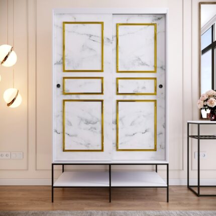 Pasific Home Martin 2 Kapaklı Sürgülü Gardırop Elbise Dolabı,120 cm, Beyaz & Beyaz Mermer