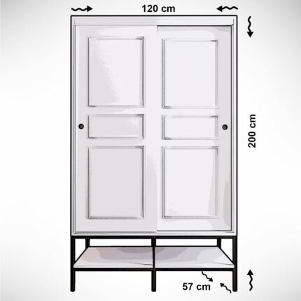 Pasific Home Martin 2 Kapaklı Sürgülü Gardırop Elbise Dolabı,120 cm, Beyaz & Beyaz Mermer - Görsel 5