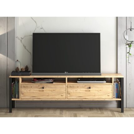 Wood'n Love Atlanta Metal Ayaklı Tv Ünitesi - Atlantik Çam / Siyah - Görsel 3