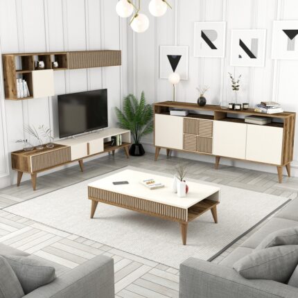 Variant Mobilya Variant Milan 3 Lü Salon Takımı - Ceviz / Krem
