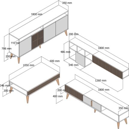 Variant Mobilya Variant Milan 3 Lü Salon Takımı - Ceviz / Krem - Görsel 5