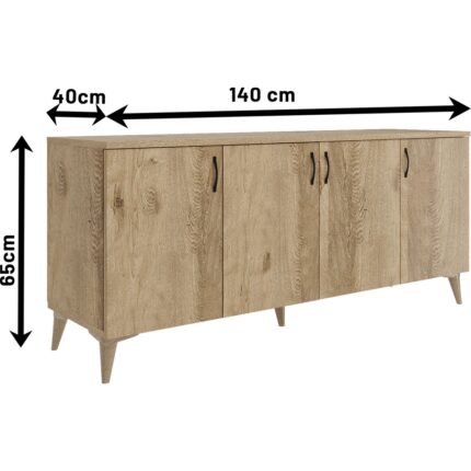 Kzn Home Sigma Çok Amaçlı 4 Kapaklı Konsol Meşe  Tamamı  Mdf - Görsel 5