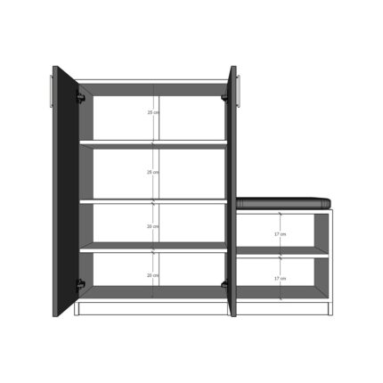 Asra Trend MDF Antrasit/Petra Ayakkabılık - 6 Raflı, Puflu, 2 Kapaklı, Geniş, Çok Amaçlı Dolap, A-30 - Görsel 4