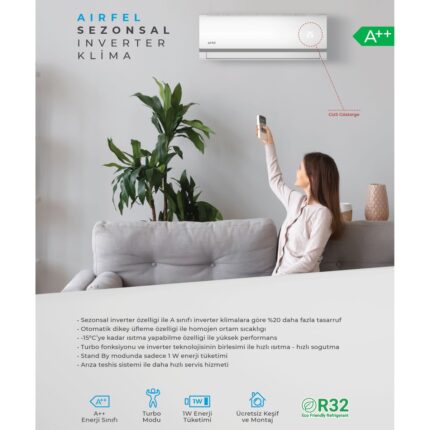 Airfel LTXM25N A++ 9000 BTU R32 Gaz Inverter Duvar Tipi Klima - Görsel 4