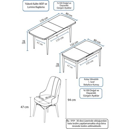 Canisa Concept Iza Serisi 80 x 132 cm Açılabilir Mdf Masa Barok Ahşap Desen Mutfak Masa Takımı 4 Sandalye - Görsel 5