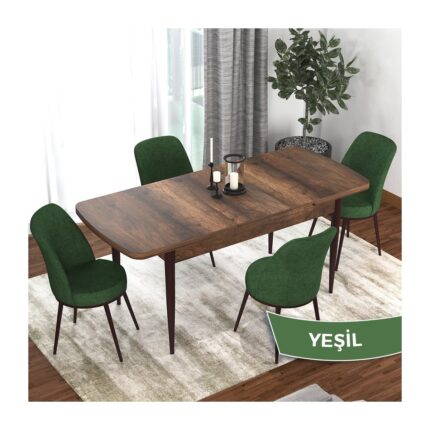 Canisa Concept Kor Serisi  Barok Ahşap Desen  70X114 Açılabilir Mutfak Masa Takımı, 4 Adet Sandalye