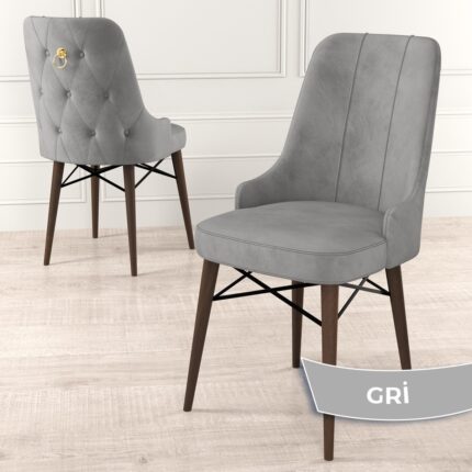 Canisa Concept Are Serisi, Mdf 80X132 Açılabilir  Barok Ahşap Desen Mutfak Masa Takımı, 6 Sandalye Gold Halkalı - Görsel 4
