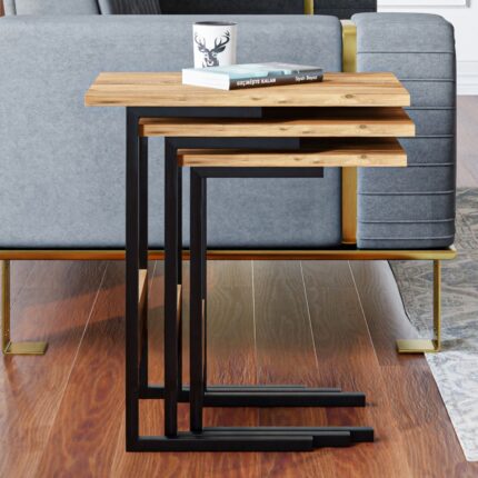 Ceramical ZG3 Metal Ayaklı 3'lü Zigon Sehpa - Çam - Görsel 4