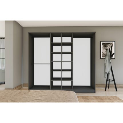 Metalia Gm 088 6 Kapılı Aynalı Sonomo - Antrasit Gri Siyah Kulplu Gardırop - Görsel 3