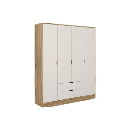 Midoser Mat Beyaz - Keçe (Açık Ceviz) 4 Kapılı 2 Çekmeceli Elbise Dolabı - Gardırop - Görsel 4