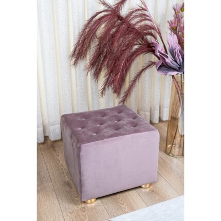 Ömas Konsept Premium Gold Ayaklı Gül Kurusu Düğmeli Kadife Kumaşlı Ahşap Puf,ev Salon Puf Bench Silinebilir Puf - Görsel 3