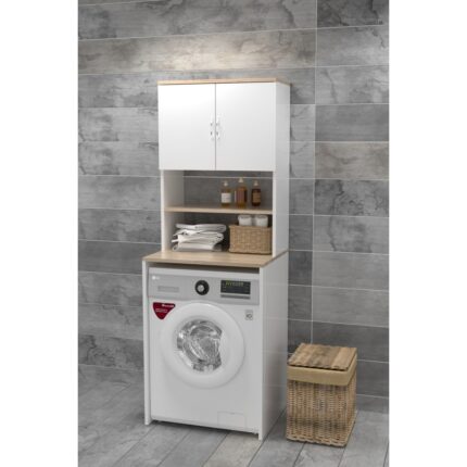 EVDEMO Çamaşır Makinesi Üstü Banyo Dolabı Rafı Beyaz - Görsel 3