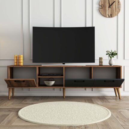 Mezza Exxen 180 cm Ahşap Ayaklı Tv Ünitesi Hat - Antrasit 1581 - Görsel 4