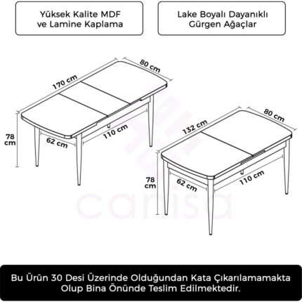 Canisa Concept Kar Serisi 80X132 Açılabilir Mdf Mutfak Masası - Görsel 3