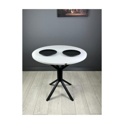 Hey Modüler Mobilya Saray Yuvarlak Mutfak Masası Yemek Masa Balkon Masa Fiskos Masa Metal Siyah Ayak 80 cm - Görsel 3