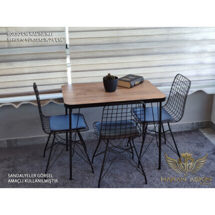By Hakan Aşkın Siyah Metal Ayaklı 60 x 90  cm  Kalınlıklı (Tek Masa) Çam Eclipse Balkon - Çalışma - Mutfak Masası - Görsel 2