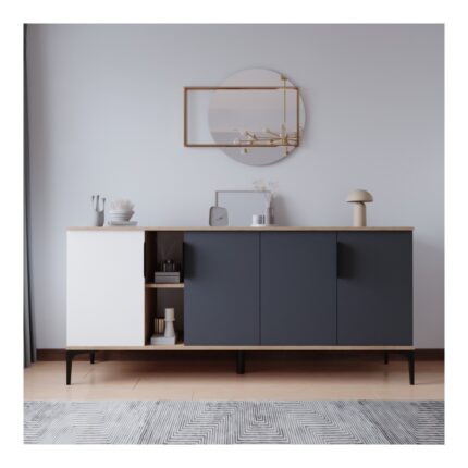 Alonex Tarz Konsol 180 cm (Metal Kulp, Antrasit,beyaz) 180 cm Yemek Odası Ofis Salon Ünite
