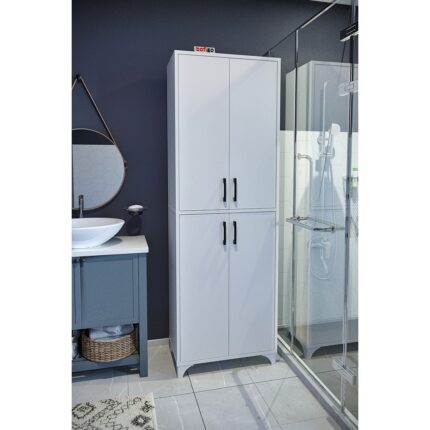 Bofigo Çok Amaçlı Dolap 4 Kapaklı 6 Bölmeli Banyo Dolabı Mutfak Dolabı Nehir Beyaz - Görsel 3