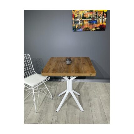 Hey Modüler Mobilya Tepe Ceviz Beyaz Mutfak Yemek Masası Balkon Masası Kavisli Köşe Beyaz Ayak 70 cm - Görsel 2