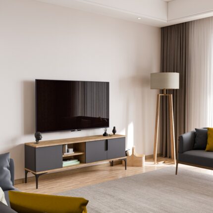 Alonex Tarz (Full Antrasit) , 150 cm Tv Ünitesi , Tv Sehpası ,raflı Tv Ünitesi Konsol - Görsel 4