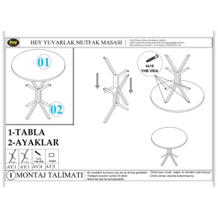 Hey Modüler Mobilya İpek Beyaz Yuvarlak Mutfak Masa Yemek Masa Balkon Masa Gold Kenar Beyaz Ayak 80 cm - Görsel 5