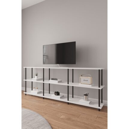 Mobitopya Çevir Kur 200 cm Raflı Tv Sehpası, Tv Ünitesi Beyaz - Görsel 2