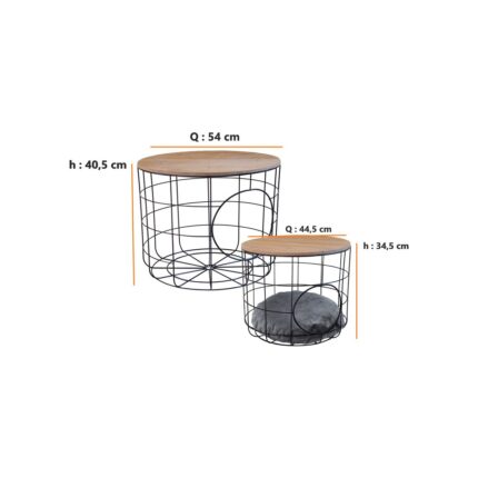 Bye Concept & More Dekoratif Çok Amaçlı Kedi Yuvalı Yastıklı Metal Sepetli 2’li Orta Zigon Sehpa - Görsel 5
