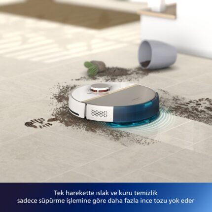 Philips XU7000/02 7000 Serisi HomeRun Aqua Islak Kuru Robot Süpürge, Sarj İstasyonlu, İpek Beyaz ve Altın Sarısı, - Görsel 4