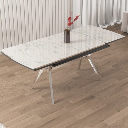 Canisa Nis Serisi 89X150 Açılabilir Lak Panel Beyaz Mermer Desen Masa - Görsel 2