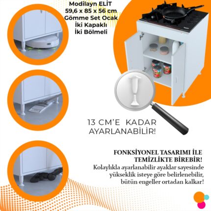 Modilayn ELİT 59,6 x 85 x 56 cm Gömme Ankastre Ocak ve Çift Raflı Mutfak Dolabı - Görsel 4