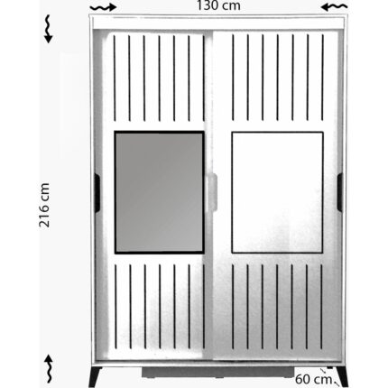Pasific Home Huga Sürgülü 2 Kapaklı Aynalı Gardırop, Beyaz, 130cm - Görsel 5