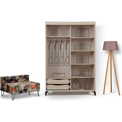 Pasific Home Huga Sürgülü 2 Kapaklı Aynalı Gardırop, Meşe, 130 cm - Görsel 4