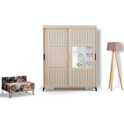 Pasific Home Huga Sürgülü 2 Kapaklı Aynalı Gardırop, Meşe, 170 cm