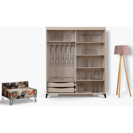 Pasific Home Huga Sürgülü 2 Kapaklı Aynalı Gardırop, Meşe, 170 cm - Görsel 4