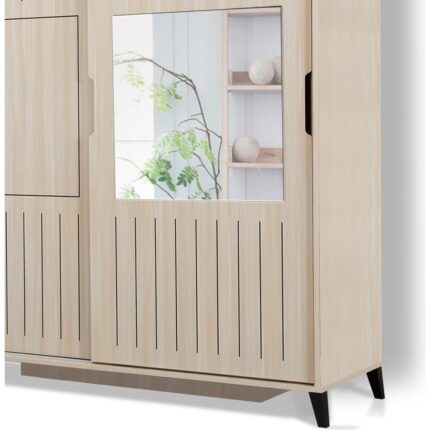 Pasific Home Huga Sürgülü 2 Kapaklı Aynalı Gardırop, Meşe, 180 cm - Görsel 3