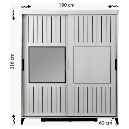 Pasific Home Huga Sürgülü 2 Kapaklı Aynalı Gardırop, Meşe, 190 cm - Görsel 5