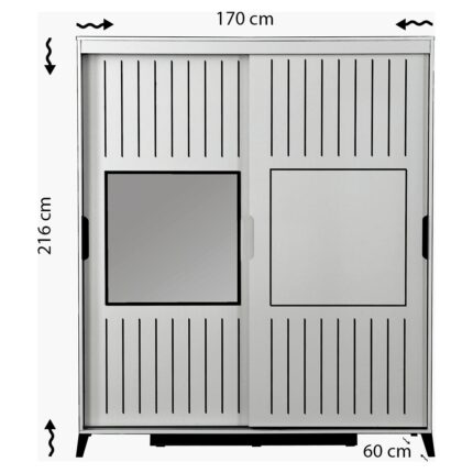 Pasific Home Huga Sürgülü 2 Kapaklı Aynalı Gardırop, Ceviz ,170 cm - Görsel 5