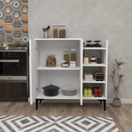 Arnetti Leskar 2 Kapaklı 6 Raflı Çok Amaçlı Mutfak Dolabı, Beyaz - Leskar - Görsel 3