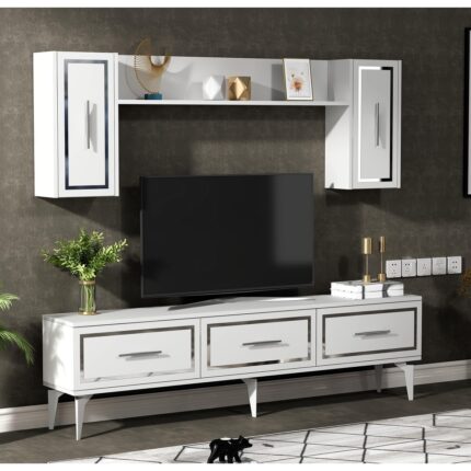 Cantek Dizayn Vanessa Tv Ünitesi Takımı Beyaz - Gümüş