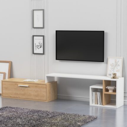 Lagomood Karamel Tv Standı Beyaz Meşe - Görsel 2