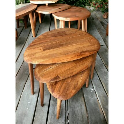 Faw Decor Masif Ahşap Yağlı Zigon Sehpa 3'lü Set, Ceviz Orta Yüzyıl Modern Yan Sehpa - Görsel 5