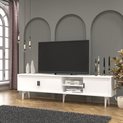 Cool Home Marin Tv Ünitesi Tv Sehpası 180 cm , Raflı , Beyaz - Görsel 2