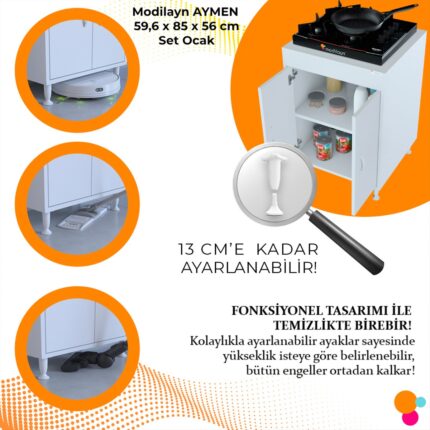 Modilayn AYMEN 59,6 x 85 x 56 cm Set üstü Ocak Ve Tek Raflı Çok Amaçlı Mutfak Dolabı - Görsel 5