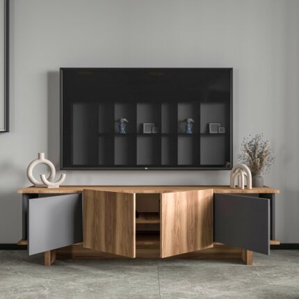 Alonex Home Diana 180 cm Tv Ünitesi , Ceviz- Antrasit Tv Ünitesi - Görsel 4