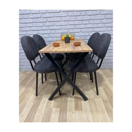 Bambeds Mobilya Masa Takımı, Yemek Masası, Mutfak Masası, Balkon Masası - 70X110 Çam 4 Sandalye Koyu Gri - Görsel 2