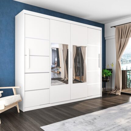 Yilwood Sürgülü Gardırop Dört Kapaklı 320/230CM (PARLAK BEYAZ)