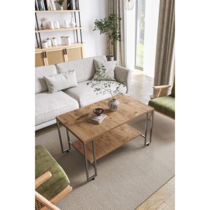 ED Efelez Design Nury Orta Sehpa Gümüş Metal - Atlantik Çam Tabla